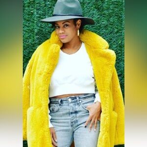 Apparis Mustard Faux Fur Coat Medium